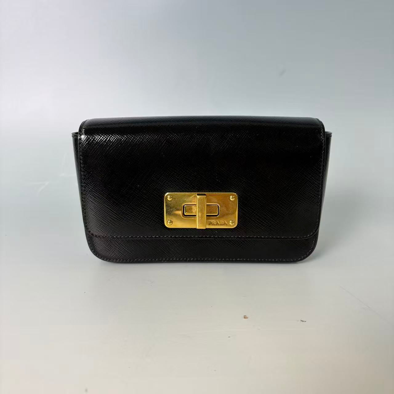 Prada Saffiano Lux Turn-Lock Flap Clutch Bag (Wallet on Chain)