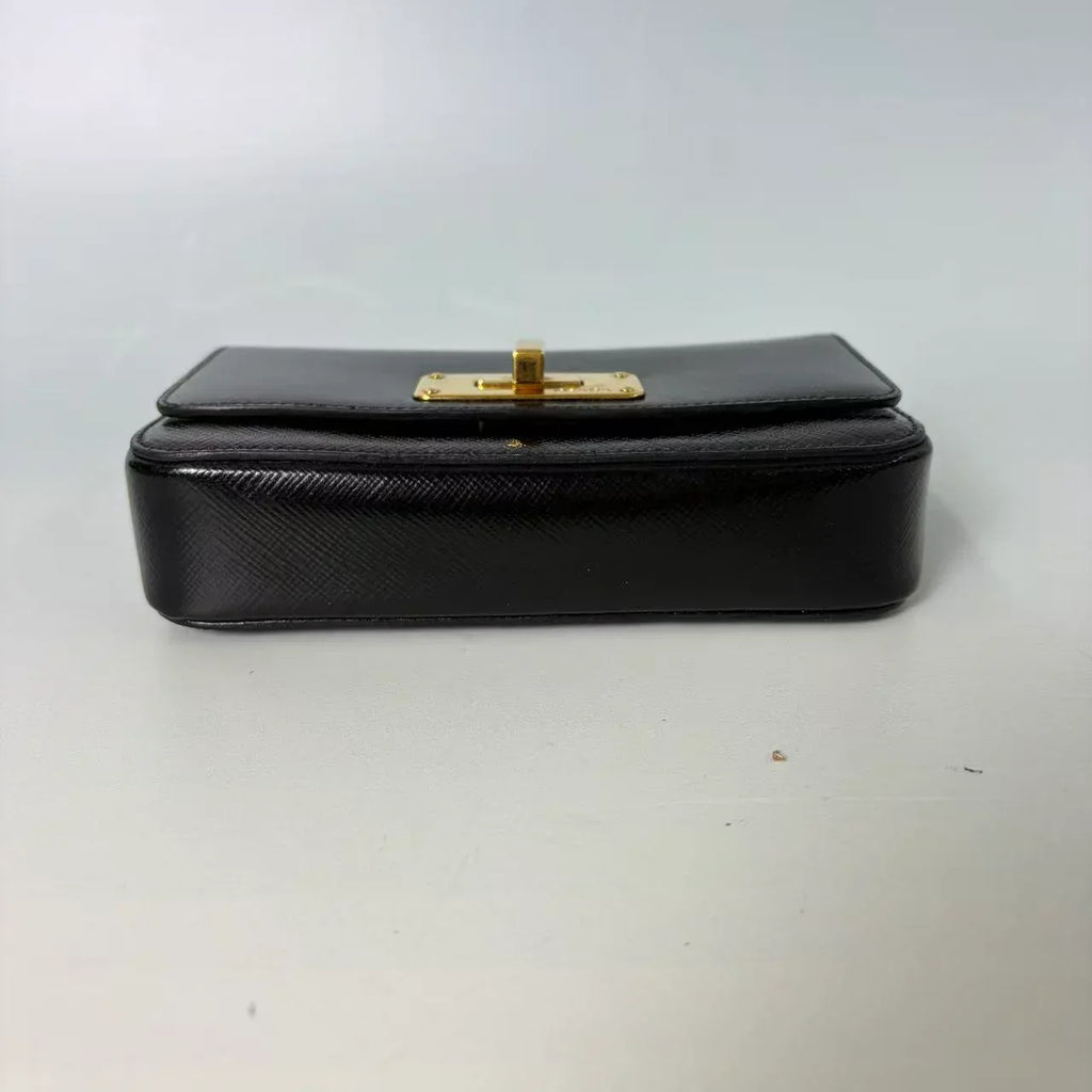 Prada Saffiano Lux Turn-Lock Flap Clutch Bag (Wallet on Chain)