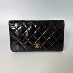 Chanel Classic Long Flap Wallet in Black Quilted Patent Leather