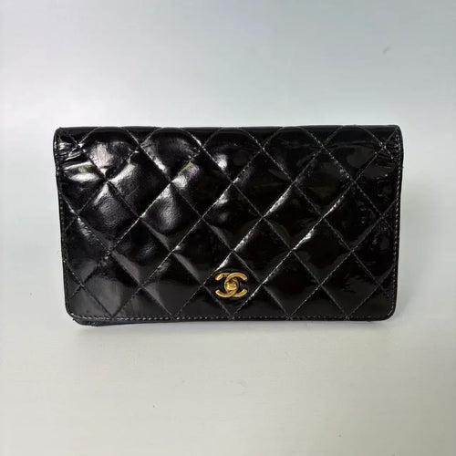 Pre-Owned - Chanel Classic Long Flap Wallet in Black Quilted Patent Leather Authentic Luxury by LUXE LINK