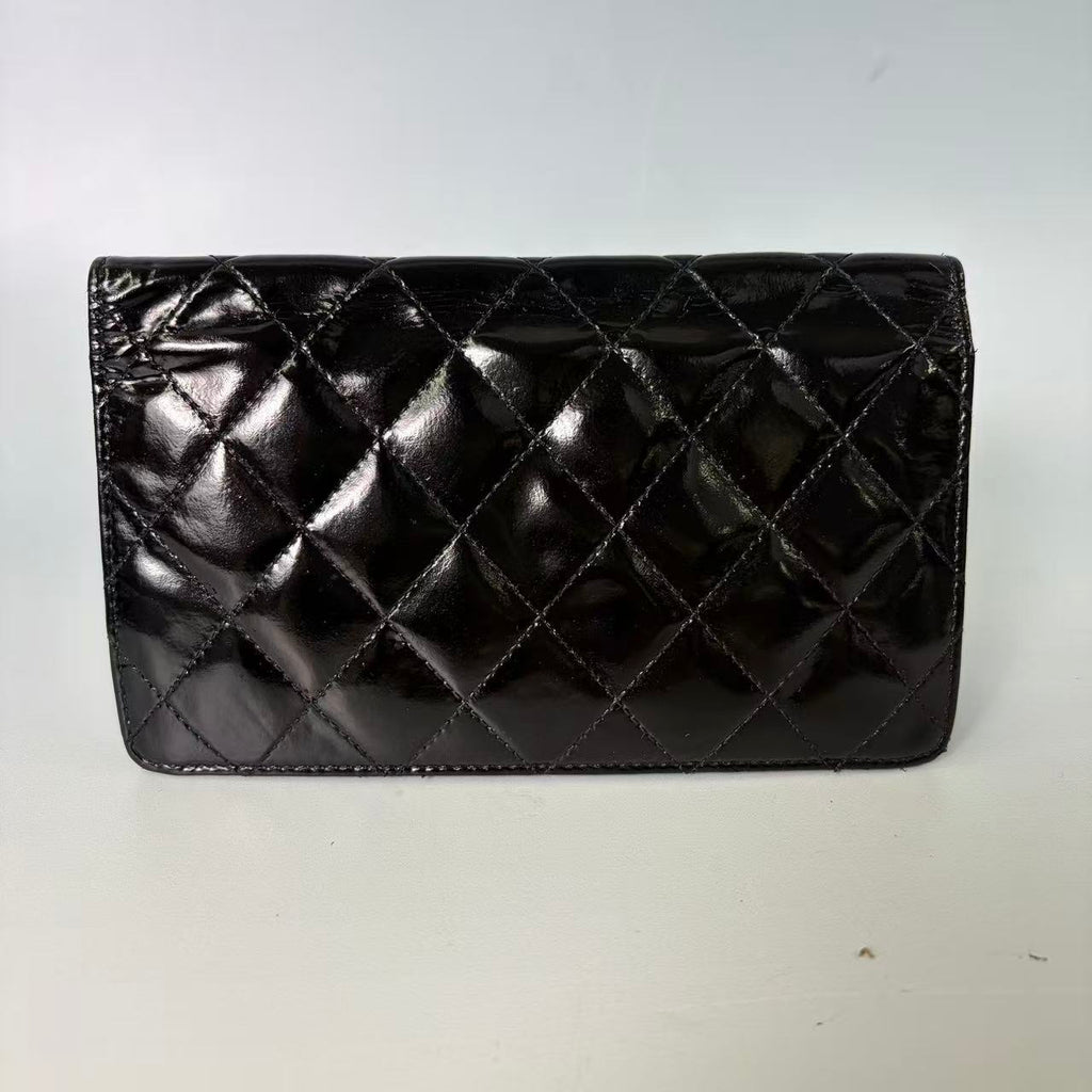 Chanel Classic Long Flap Wallet in Black Quilted Patent Leather