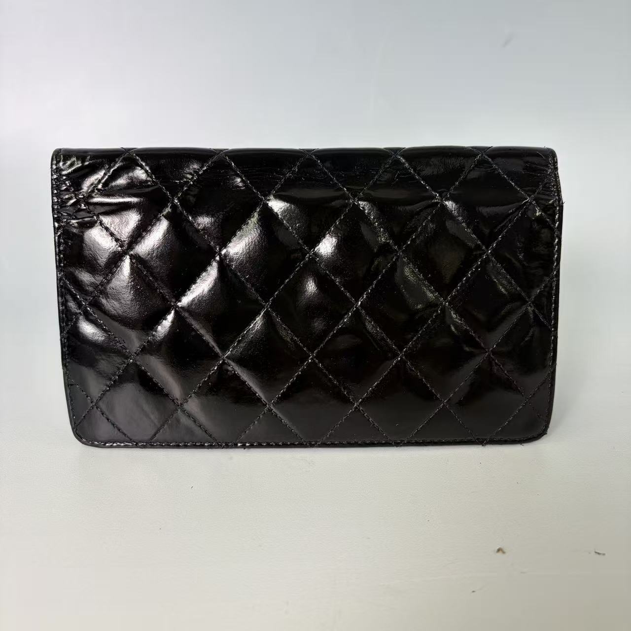Chanel Classic Long Flap Wallet in Black Quilted Patent Leather