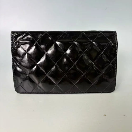 Pre-Owned - Chanel Classic Long Flap Wallet in Black Quilted Patent Leather Authentic Luxury by LUXE LINK