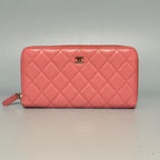 Chanel Classic Long Zipped Wallet in Pink Quilted Lambskin Leather
