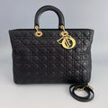Christian Dior Black Cannage Lambskin Large Lady Dior Tote Bag