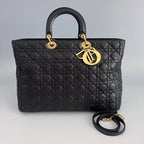 Christian Dior Black Cannage Lambskin Large Lady Dior Tote Bag