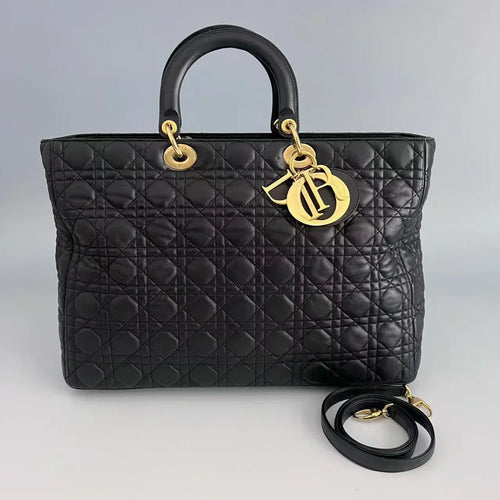 Pre-Owned - Christian Dior Black Cannage Lambskin Large Lady Dior Tote Bag Authentic Luxury by LUXE LINK