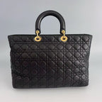 Christian Dior Black Cannage Lambskin Large Lady Dior Tote Bag