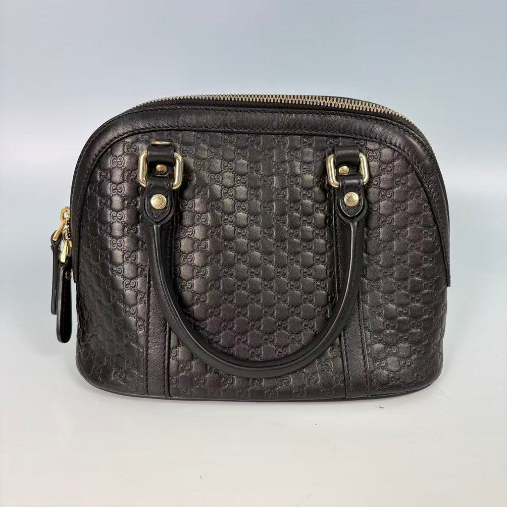 Gucci Black Microguccissima Leather Dome Satchel with Crossbody Strap