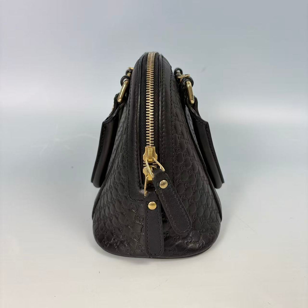 Gucci Black Microguccissima Leather Dome Satchel with Crossbody Strap