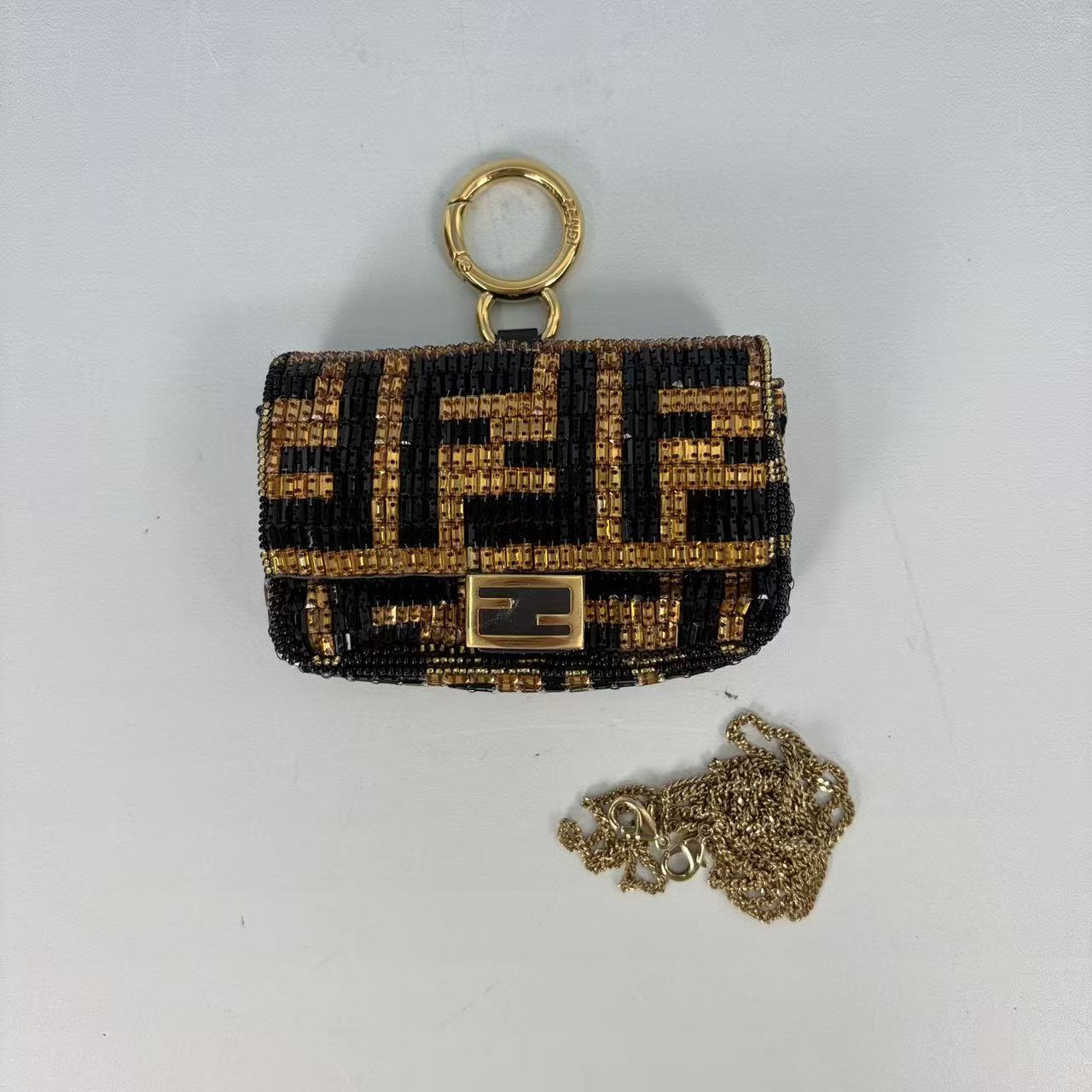 Fendi Nano Baguette Charm with Beaded FF Zucca Pattern