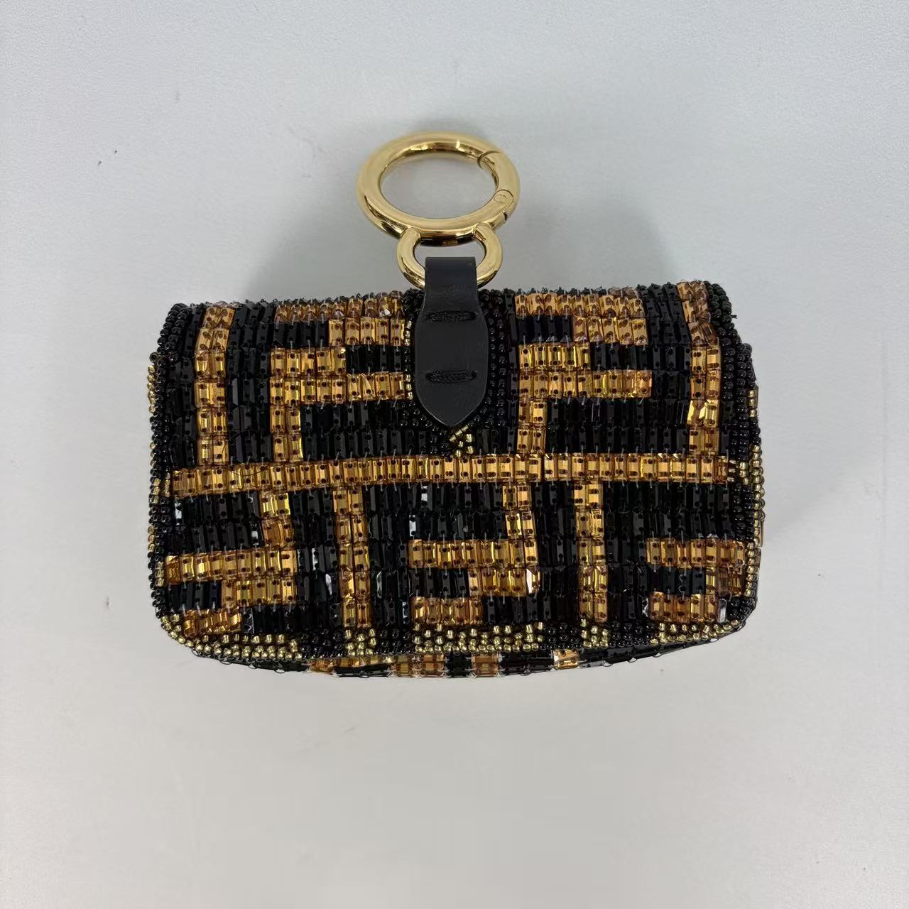 Fendi Nano Baguette Charm with Beaded FF Zucca Pattern