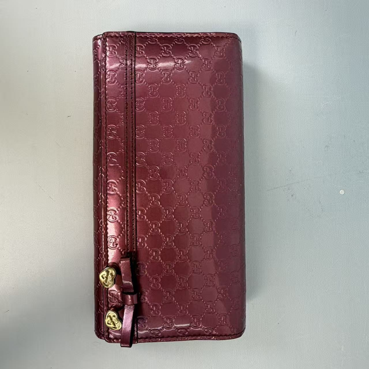 Gucci Metallic Pink Microguccissima Patent Leather Heart Flap Wallet