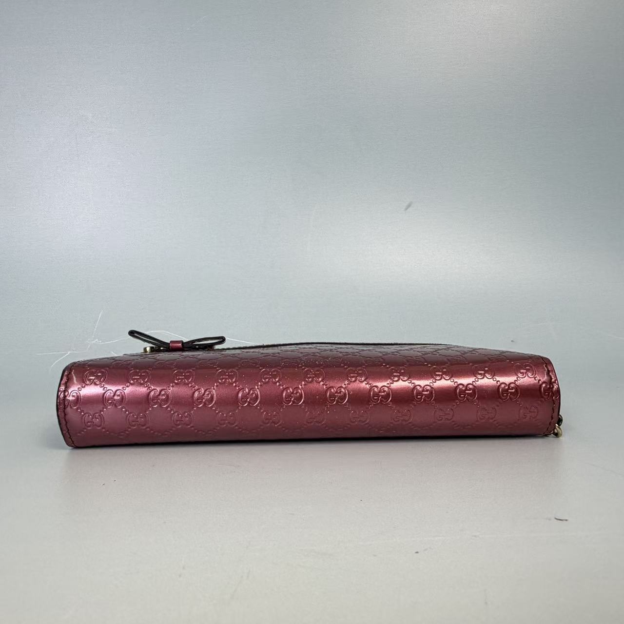 Gucci Metallic Pink Microguccissima Patent Leather Heart Flap Wallet