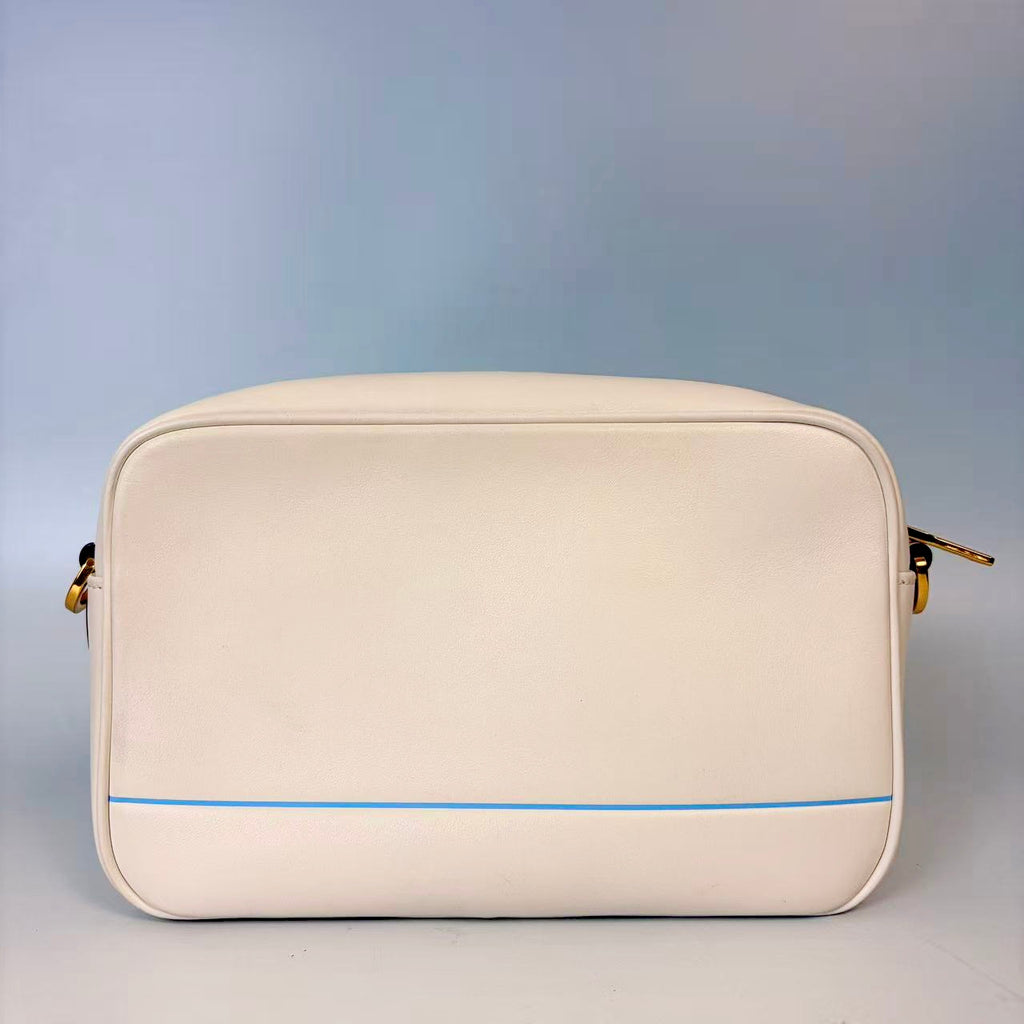 Prada Chalk White Soft Calfskin Leather Shoulder Bag with Screen-Printed Logo
