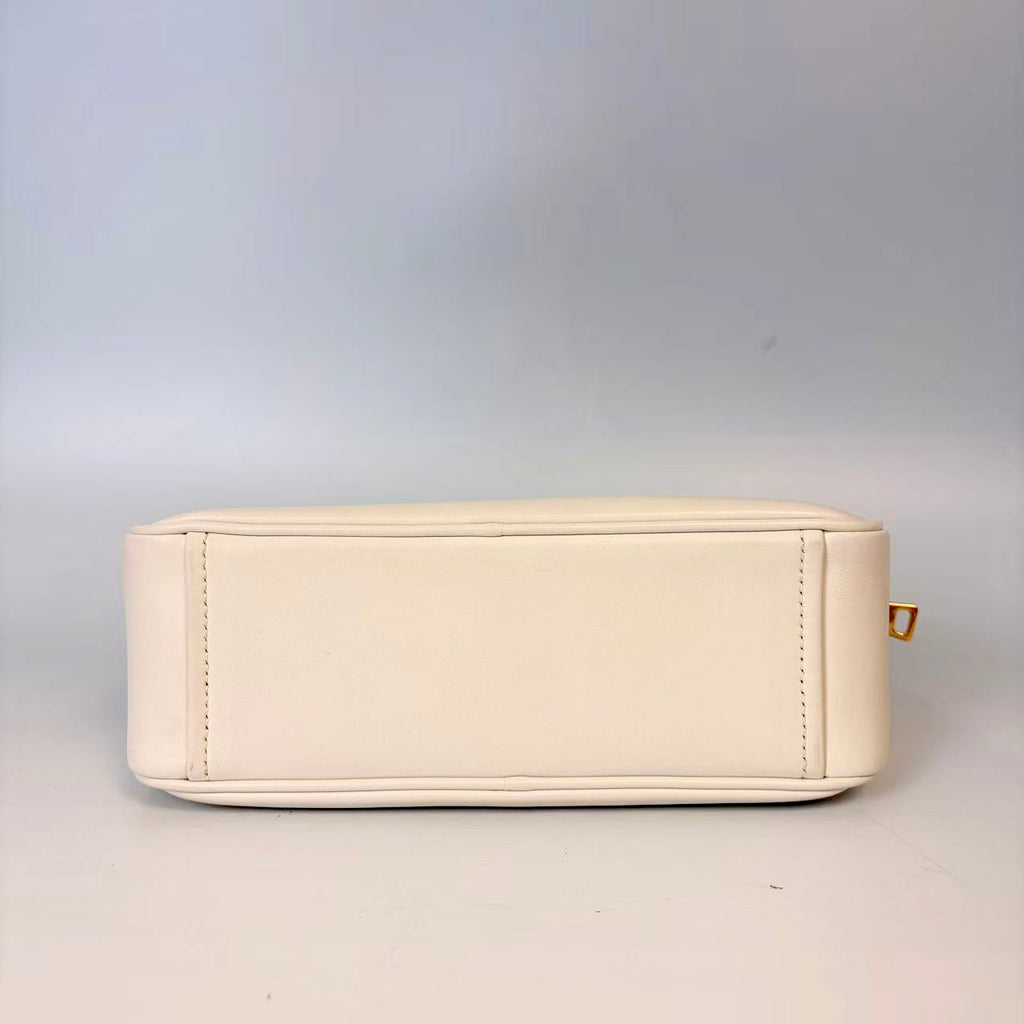Prada Chalk White Soft Calfskin Leather Shoulder Bag with Screen-Printed Logo