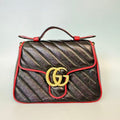 Gucci Black and Red Matelassé Leather GG Marmont Mini/Small Satchel