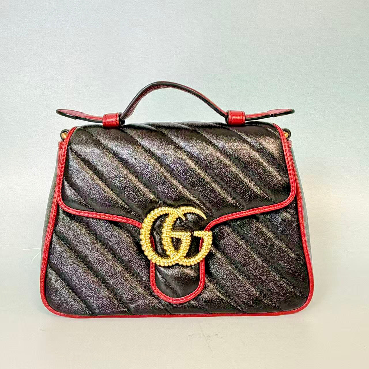 Gucci Black and Red Matelassé Leather GG Marmont Mini/Small Satchel