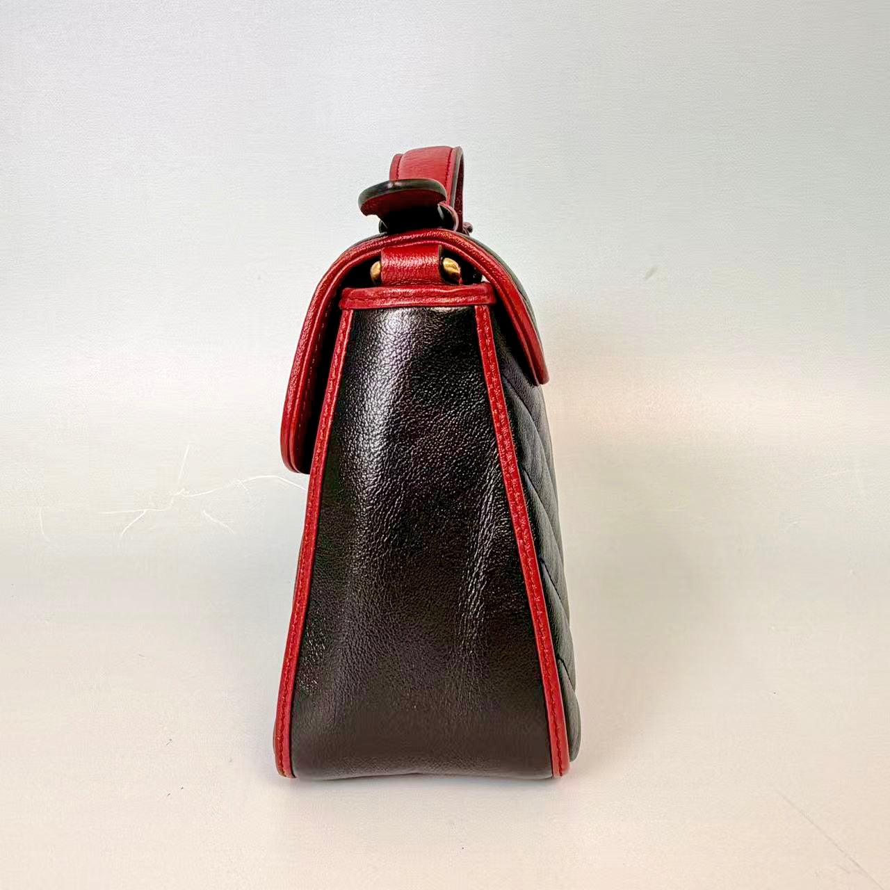 Gucci Black and Red Matelassé Leather GG Marmont Mini/Small Satchel