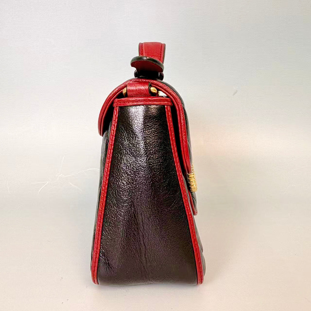 Gucci Black and Red Matelassé Leather GG Marmont Mini/Small Satchel