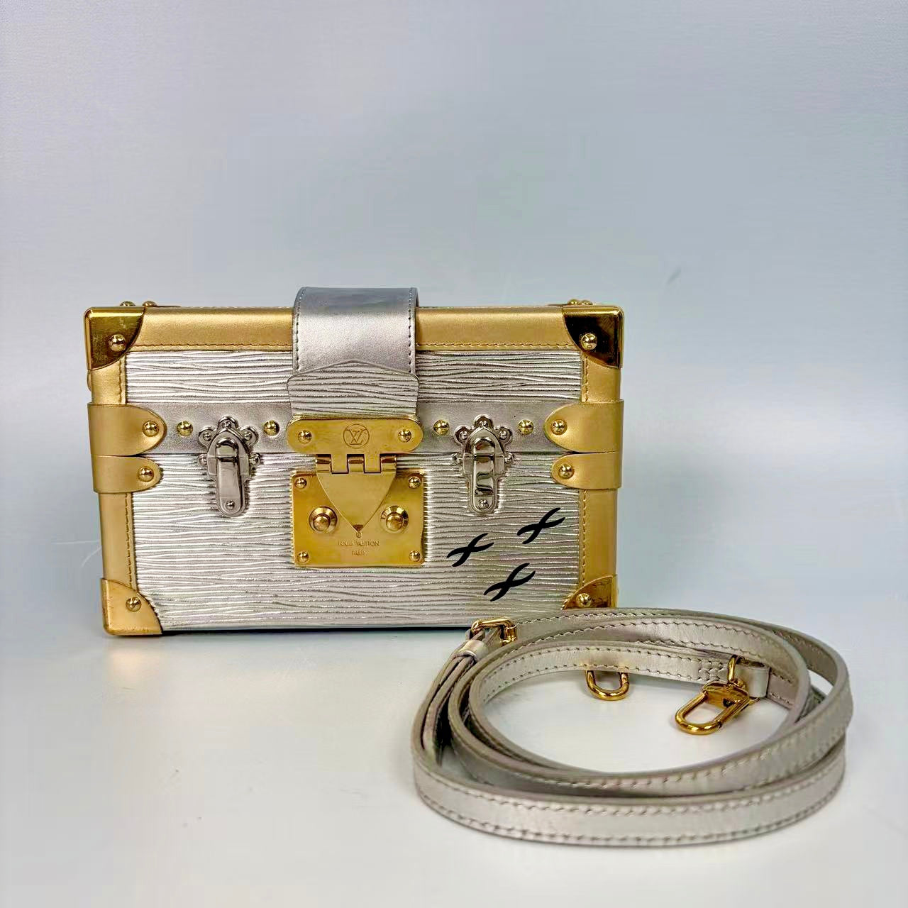 Louis Vuitton Metallic Silver and Gold Epi Petite Malle Crossbody bag