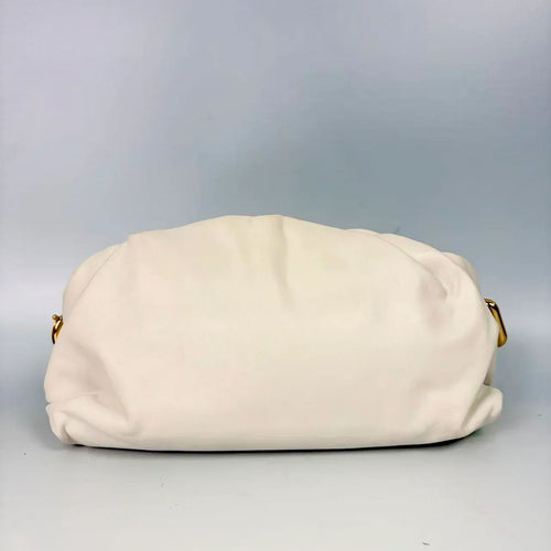 Pre-Owned - Bottega Veneta Chalk White The Chain Pouch with Gold Hardware Authentic Luxury by LUXE LINK