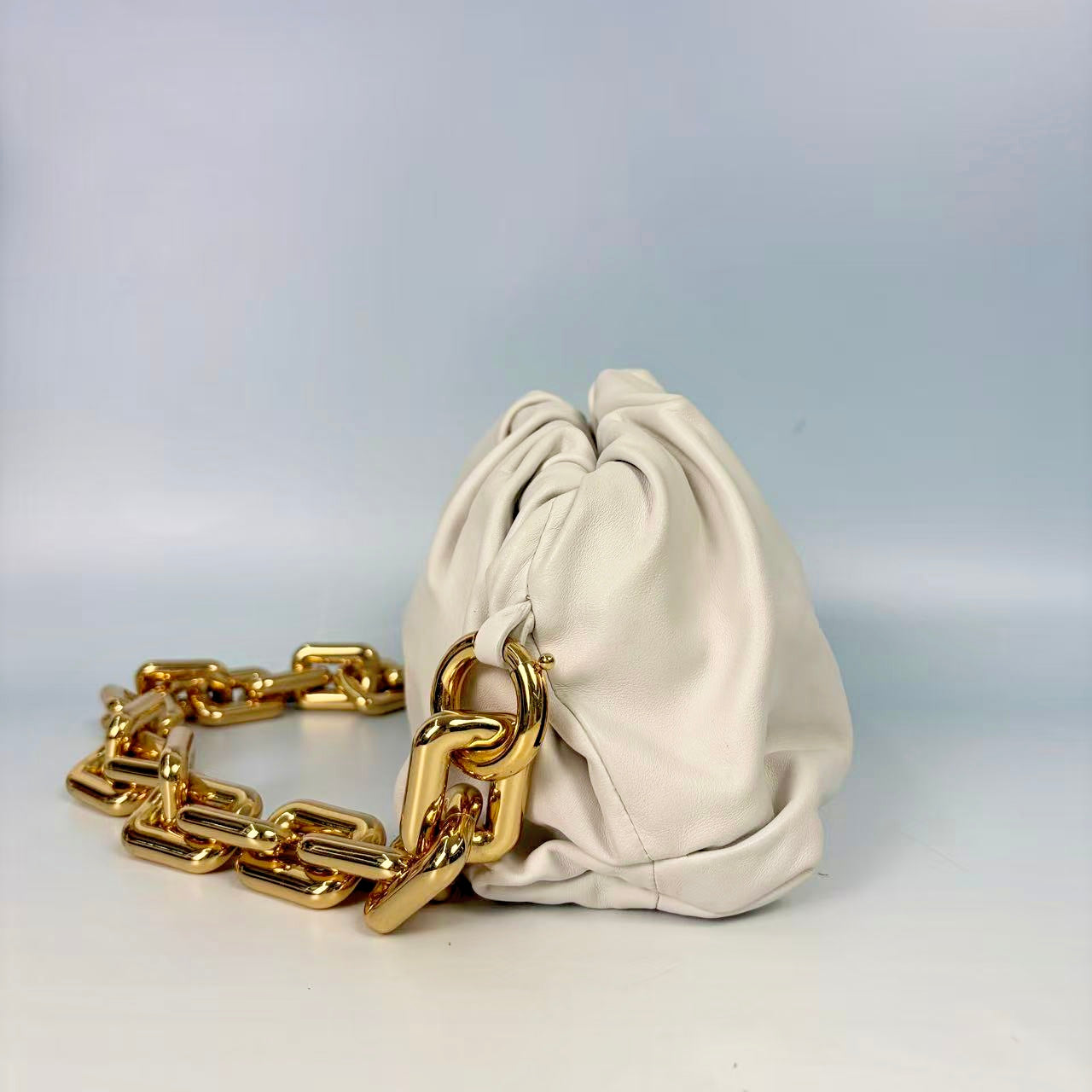 Bottega Veneta Chalk White The Chain Pouch with Gold Hardware