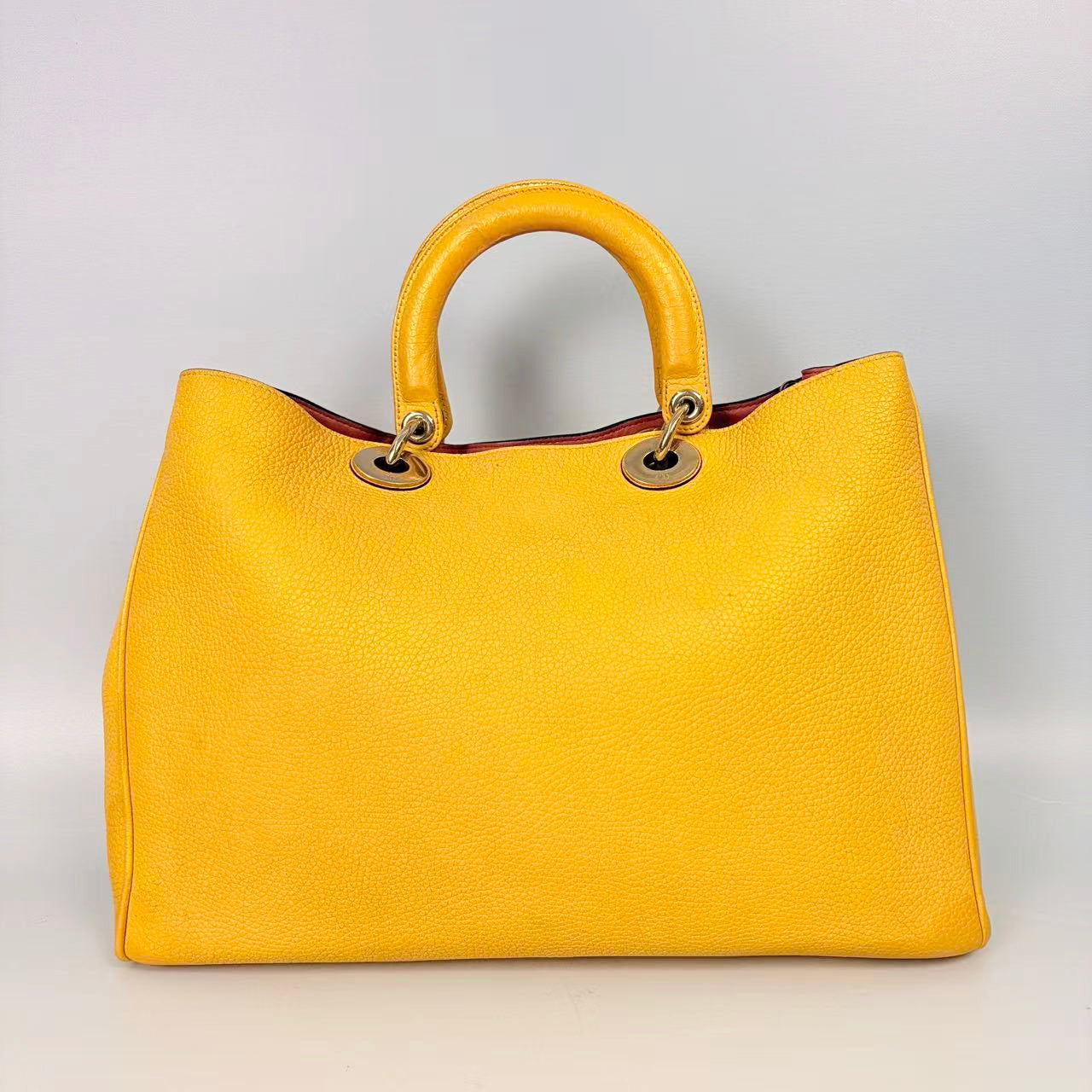 Christian Dior Medium Yellow Grained Leather Diorissimo Bag with Silver Hardware