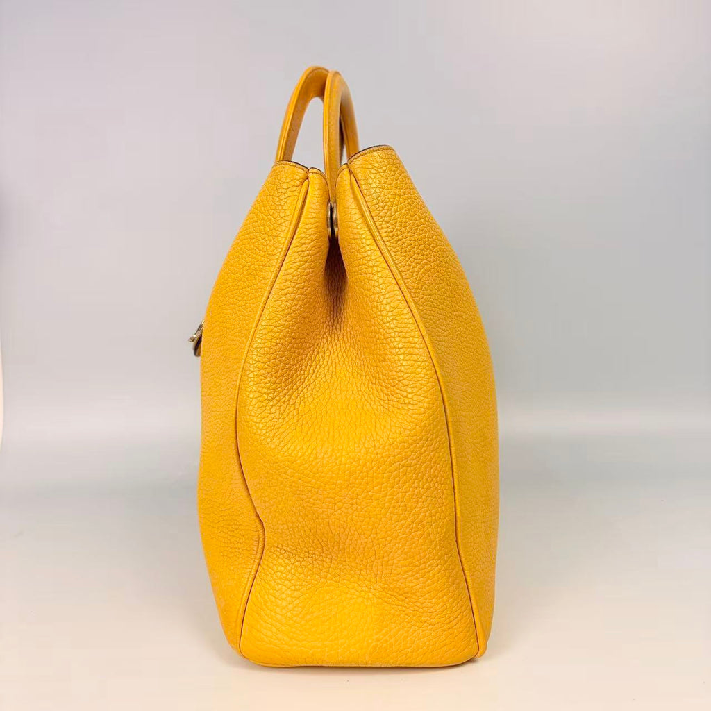 Christian Dior Medium Yellow Grained Leather Diorissimo Bag with Silver Hardware