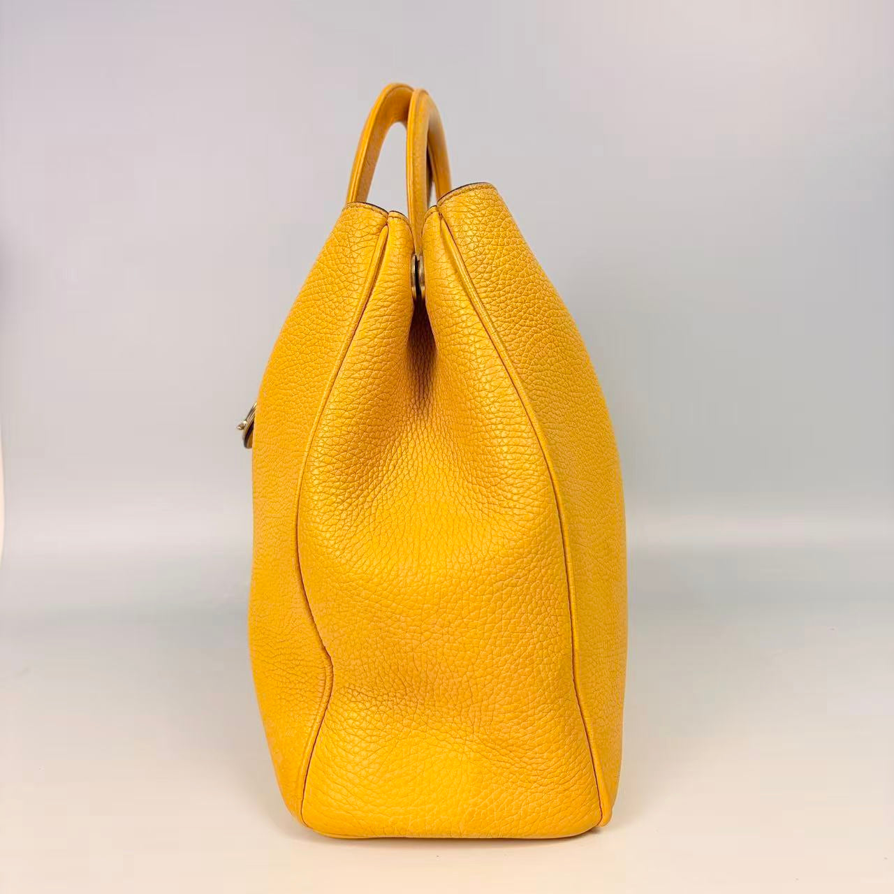 Christian Dior Medium Yellow Grained Leather Diorissimo Bag with Silver Hardware