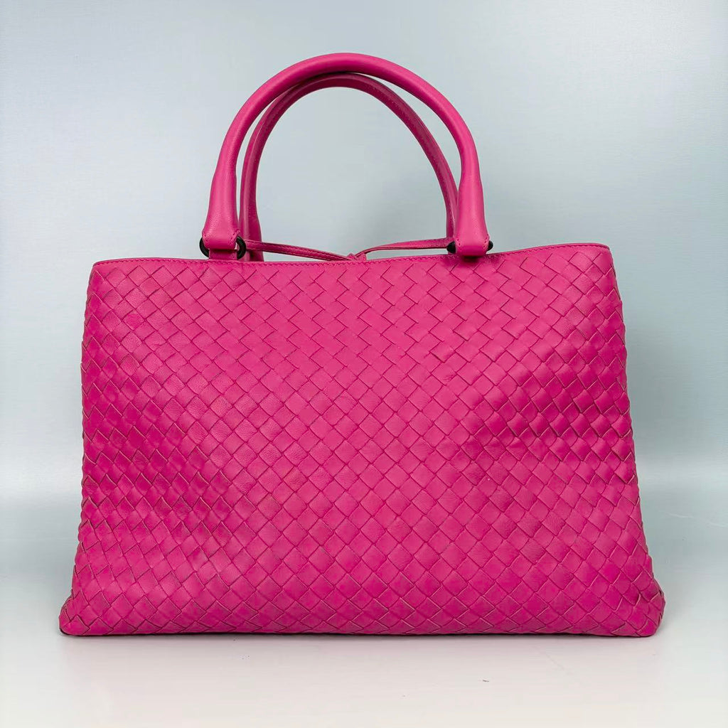 Bottega Veneta Shocking Pink Intrecciato Roma Tote with Matching Mirror