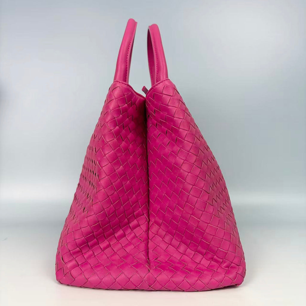 Bottega Veneta Shocking Pink Intrecciato Roma Tote with Matching Mirror