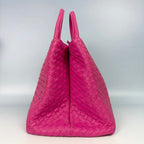 Bottega Veneta Shocking Pink Intrecciato Roma Tote with Matching Mirror