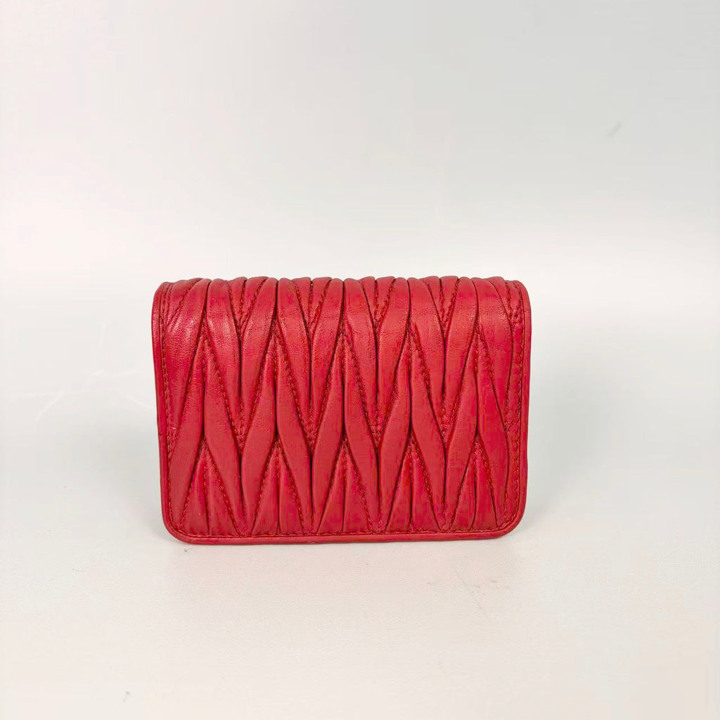 Miu Miu Matelassé Leather Crystal Chain Wallet