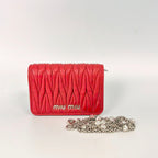 Miu Miu Matelassé Leather Crystal Chain Wallet