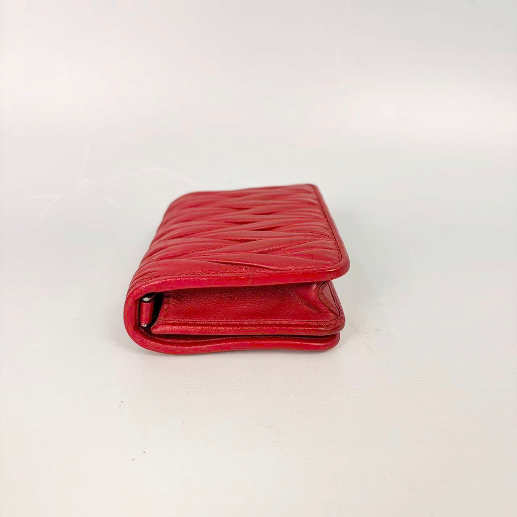 Miu Miu Matelassé Leather Crystal Chain Wallet