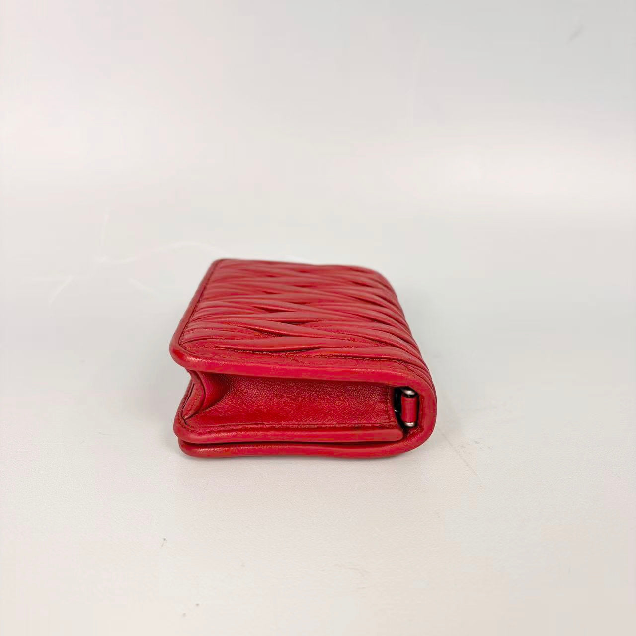 Miu Miu Matelassé Leather Crystal Chain Wallet