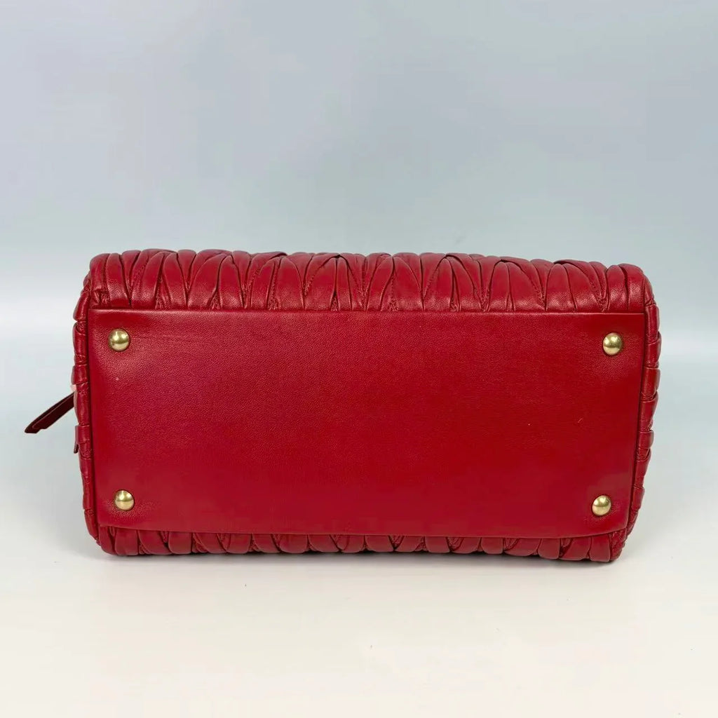 Miu Miu Cherry Red Matelassé Leather Top Handle Bag