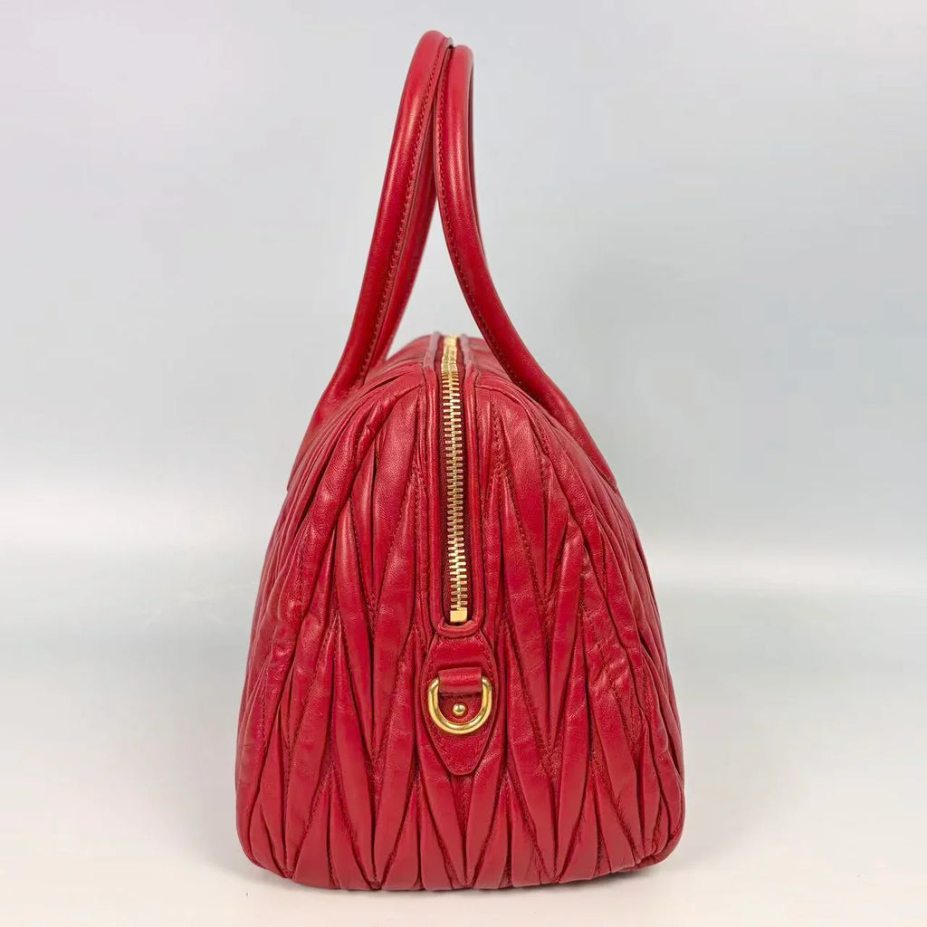 Miu Miu Cherry Red Matelassé Leather Top Handle Bag