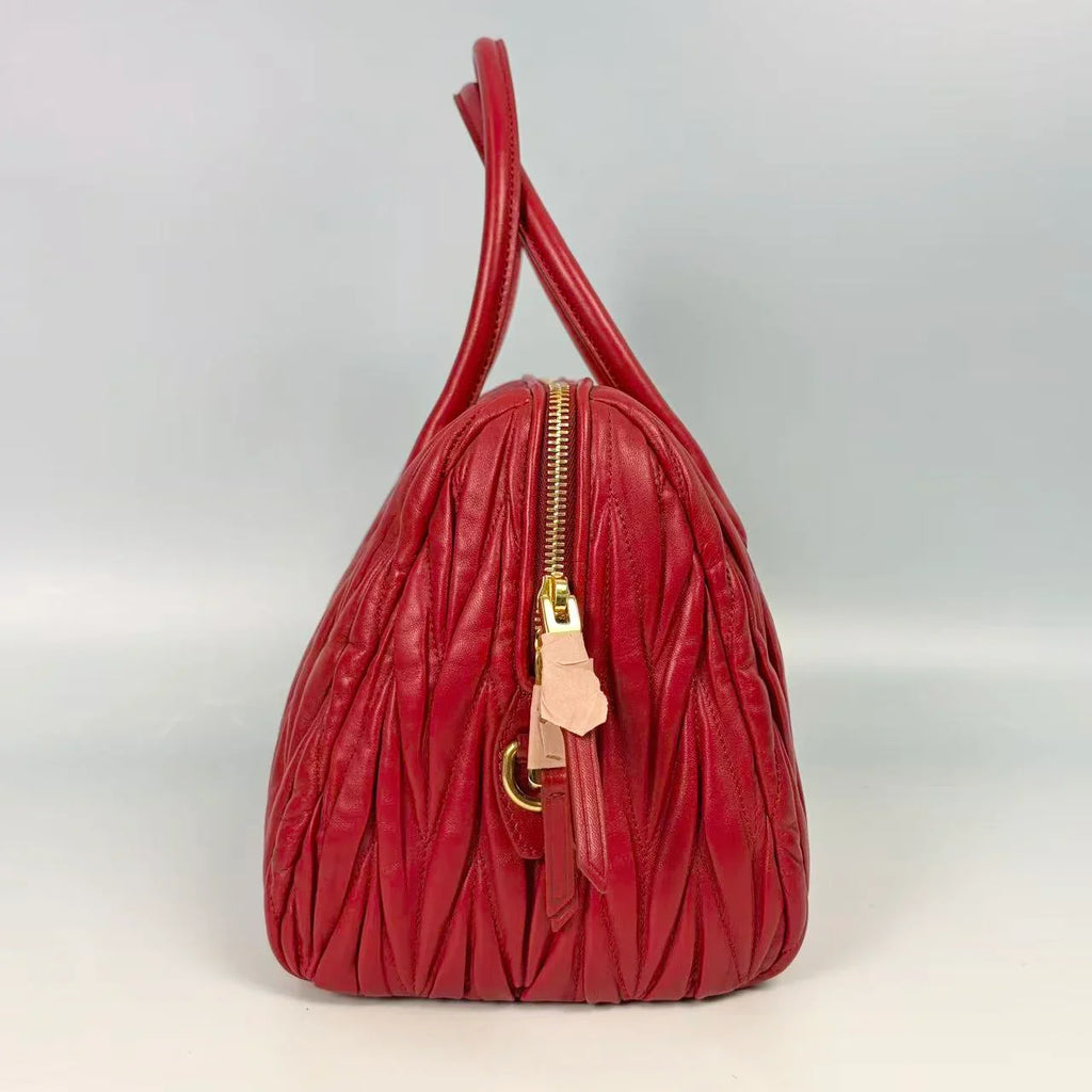 Miu Miu Cherry Red Matelassé Leather Top Handle Bag
