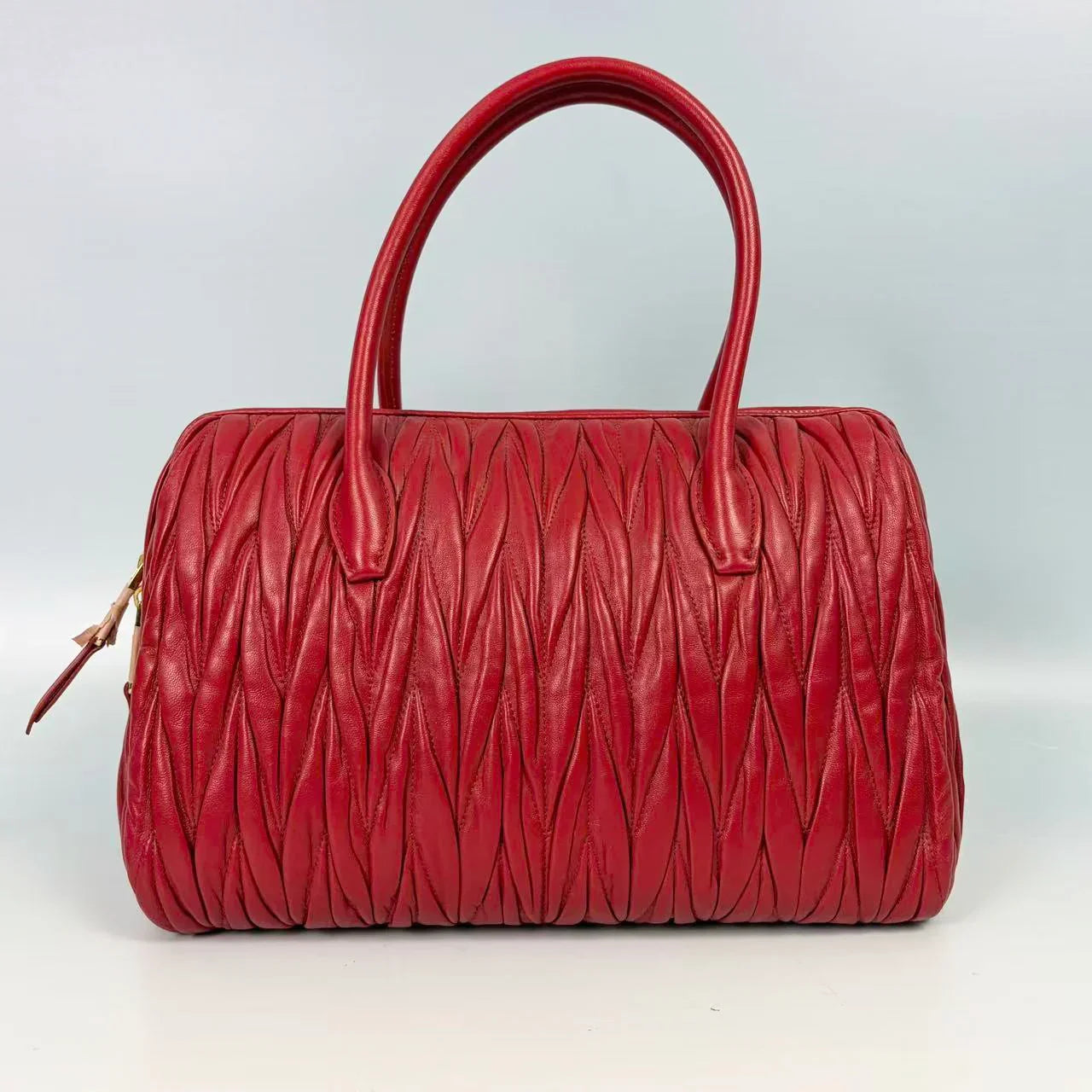 Miu Miu Cherry Red Matelassé Leather Top Handle Bag