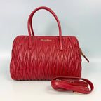 Miu Miu Cherry Red Matelassé Leather Top Handle Bag