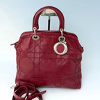 Christian Dior Burgundy Cannage Lambskin Granville Bag with Silver Hardware