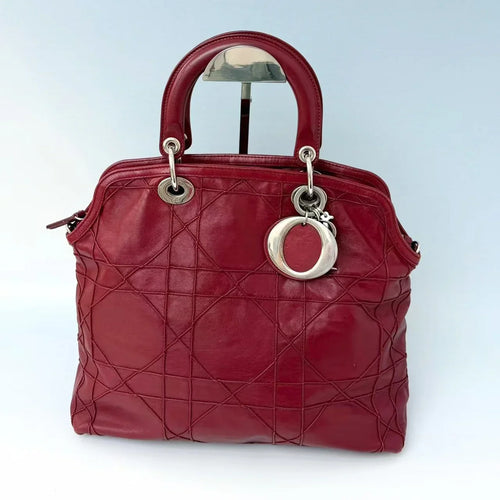 Christian Dior Burgundy Cannage Lambskin Granville Bag with Silver Hardware