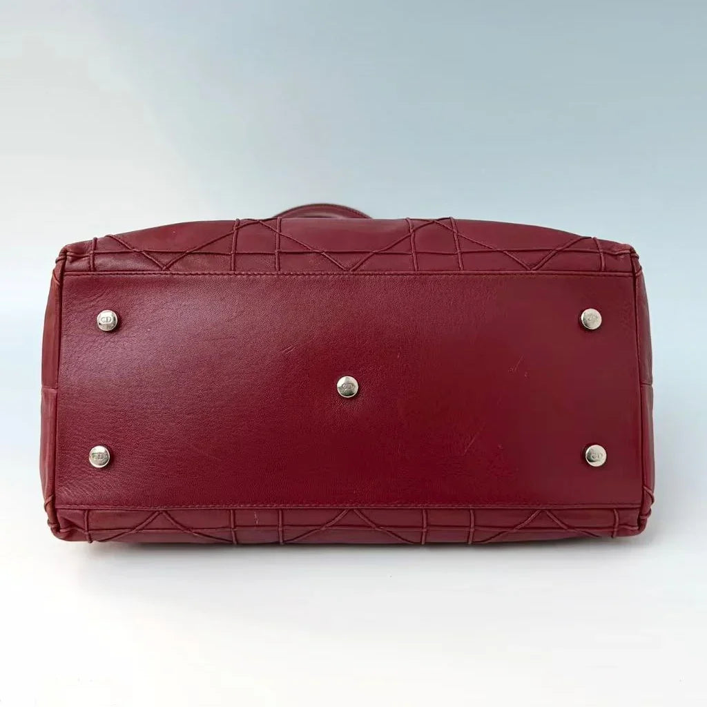 Christian Dior Burgundy Cannage Lambskin Granville Bag with Silver Hardware