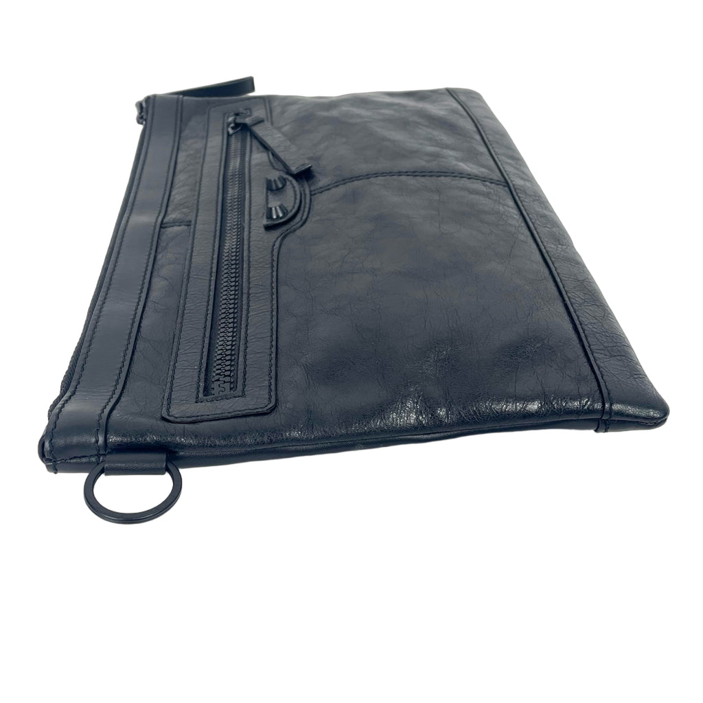 Balenciaga Classic Arena Leather Pouch Clutch Bag - Black