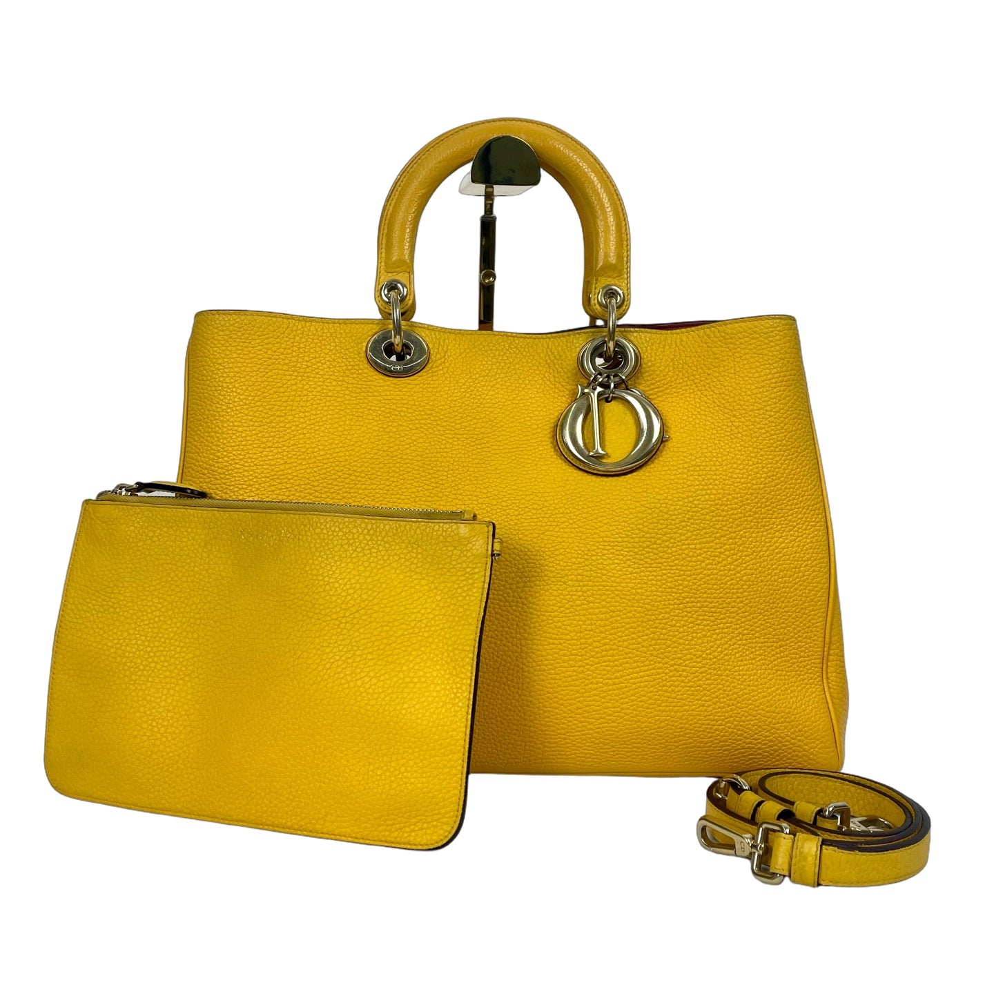 Christian Dior Diorissimo Grained Leather Tote Bag with Pouch - Yellow