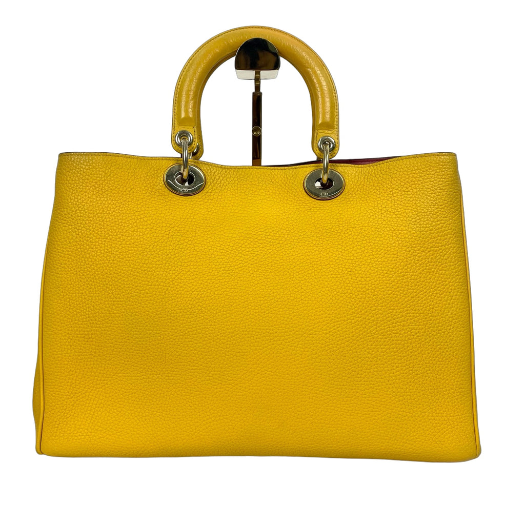 Christian Dior Diorissimo Grained Leather Tote Bag with Pouch - Yellow