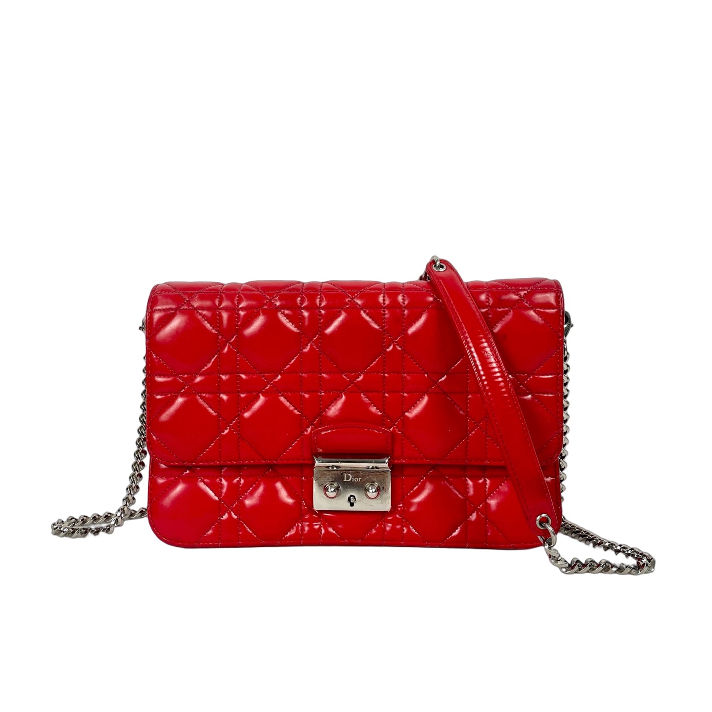 Christian Dior Miss Dior Cannage Patent Leather Flap Bag - Red