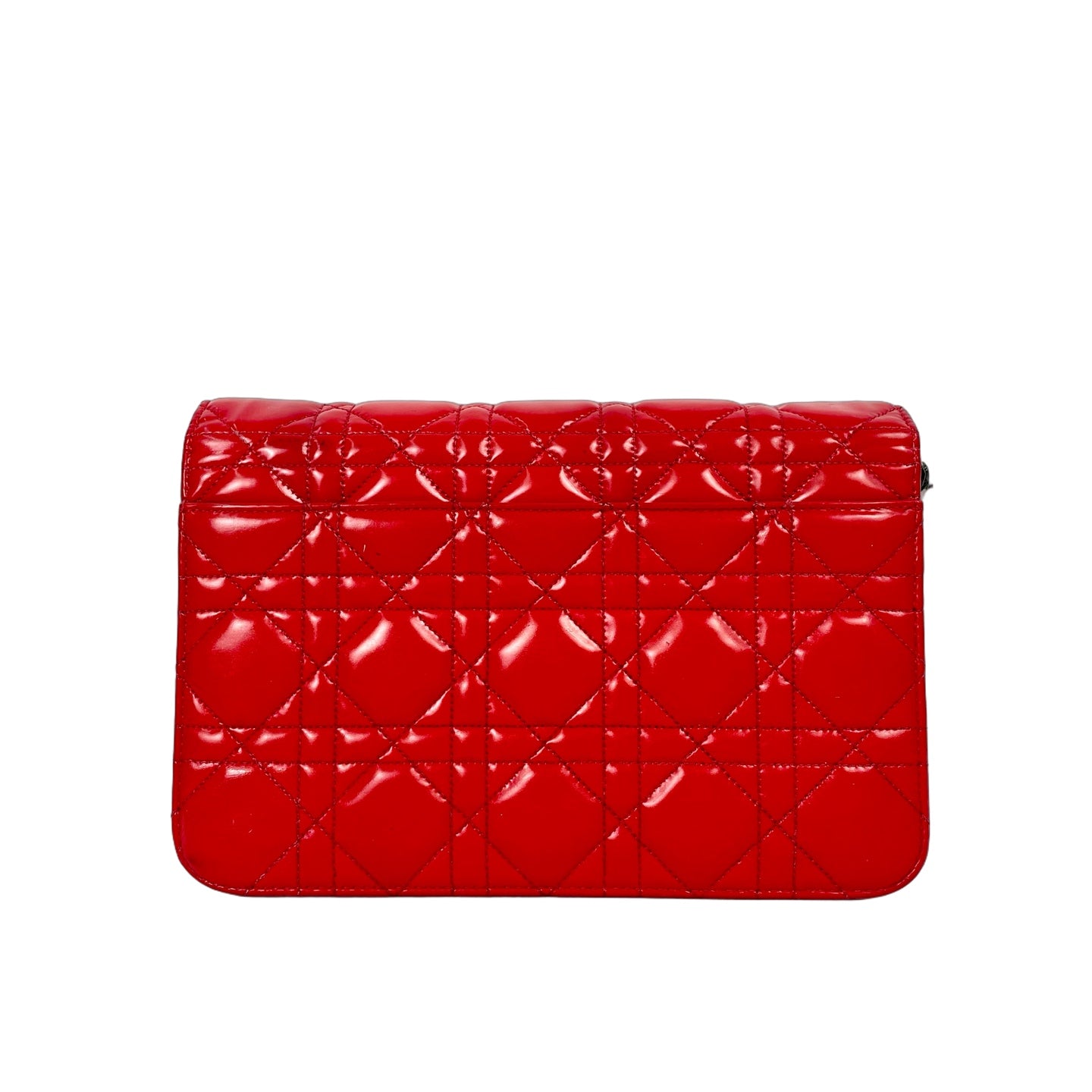 Christian Dior Miss Dior Cannage Patent Leather Flap Bag - Red